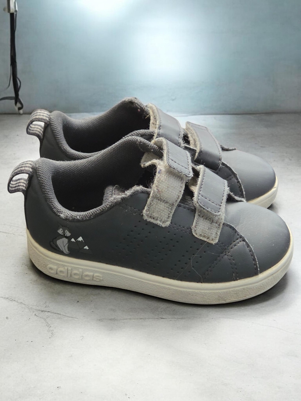 adidas Kids Gray Velcro Sneakers with Fox Accent